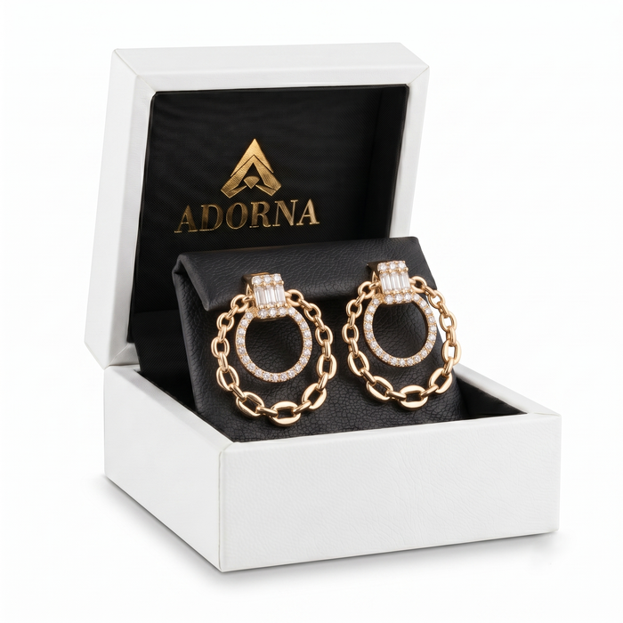 Baguette Diamond Chain Circle Drop Earrings in 14K Yellow Gold