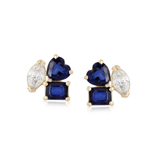 Six Topaz Diamond Stud Earrings in 14K Yellow Gold