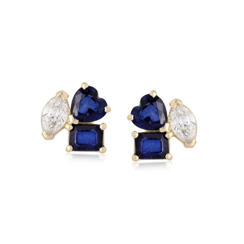 Six Topaz Diamond Stud Earrings in 14K Yellow Gold