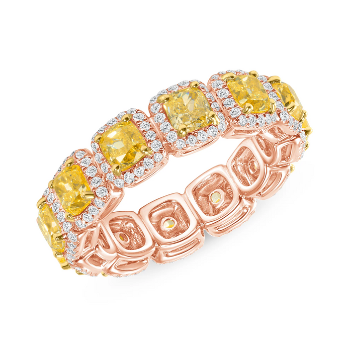 Platinum Cushion Cut Diamond Eternity Band Ring in 14K Gold