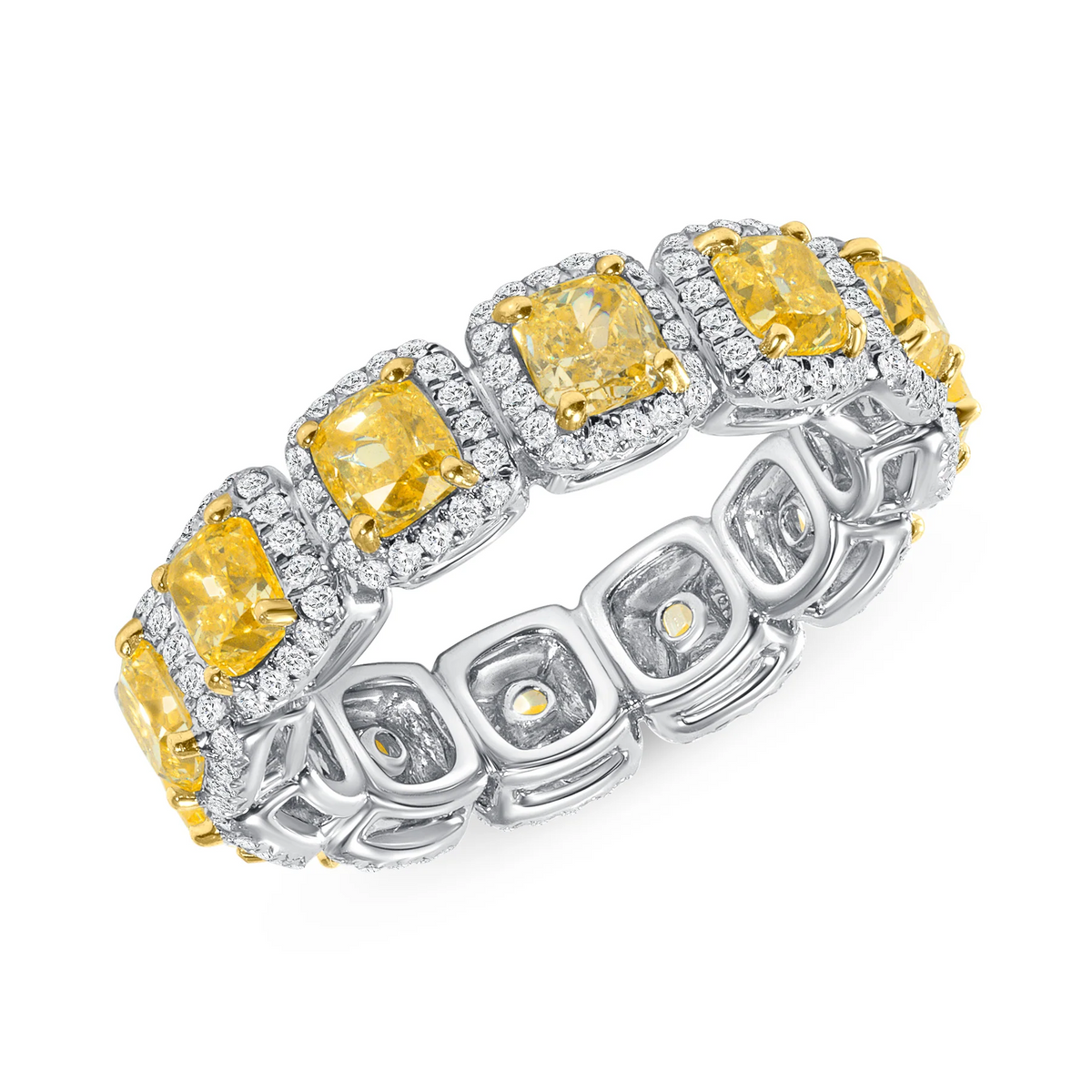 Platinum Cushion Cut Diamond Eternity Band Ring in 14K Gold