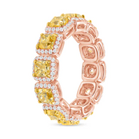 Platinum Cushion Cut Diamond Eternity Band Ring in 14K Gold