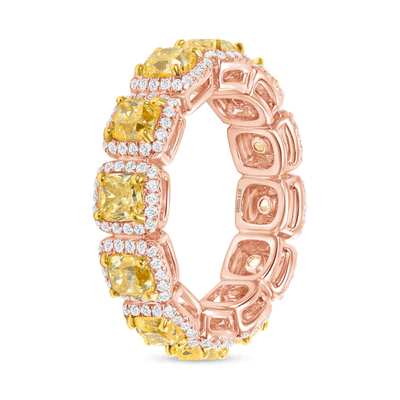 Platinum Cushion Cut Diamond Eternity Band Ring in 14K Gold