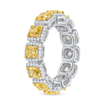 Platinum Cushion Cut Diamond Eternity Band Ring in 14K Gold