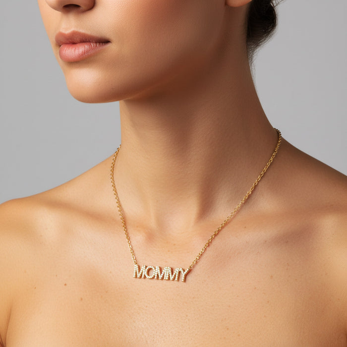 Personalised Mommy Diamond Necklace in 14K Yellow Gold