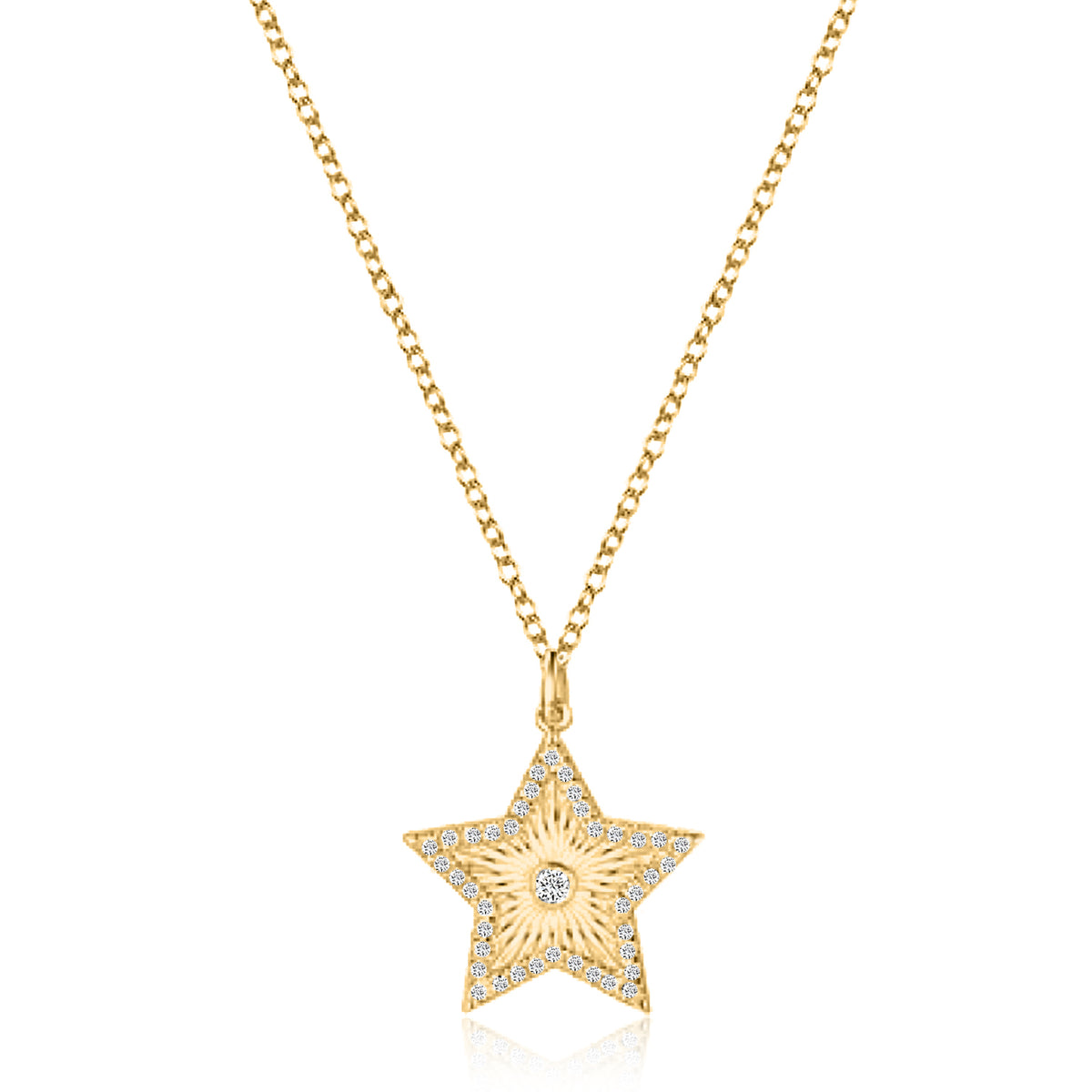 Starburst Diamond Pendant Necklace in 14K Yellow Gold