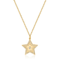 Starburst Diamond Pendant Necklace in 14K Yellow Gold