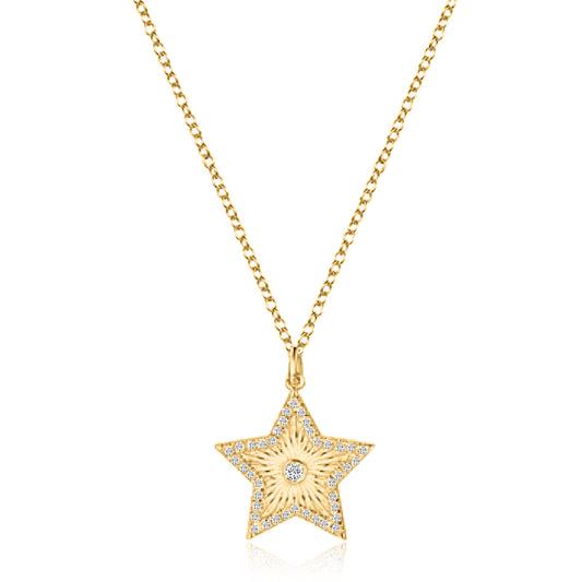 Starburst Diamond Pendant Necklace in 14K Yellow Gold