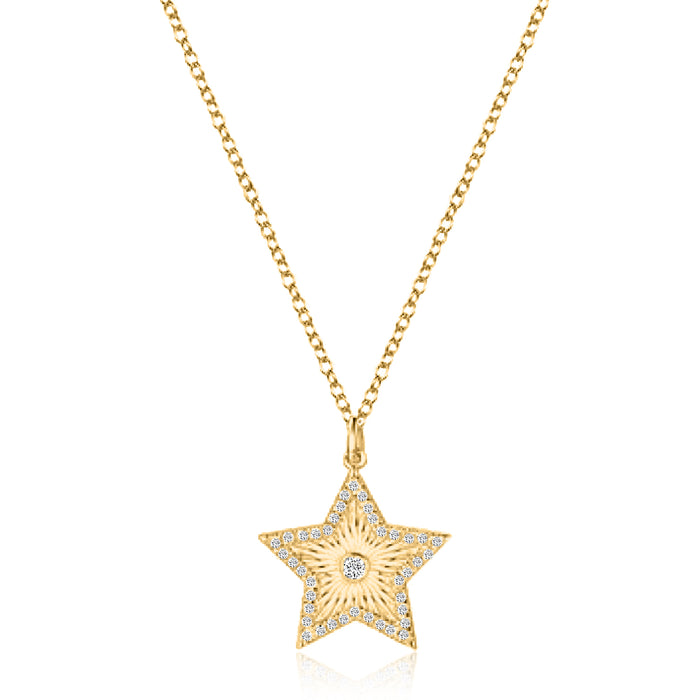 Starburst Diamond Pendant Necklace in 14K Yellow Gold
