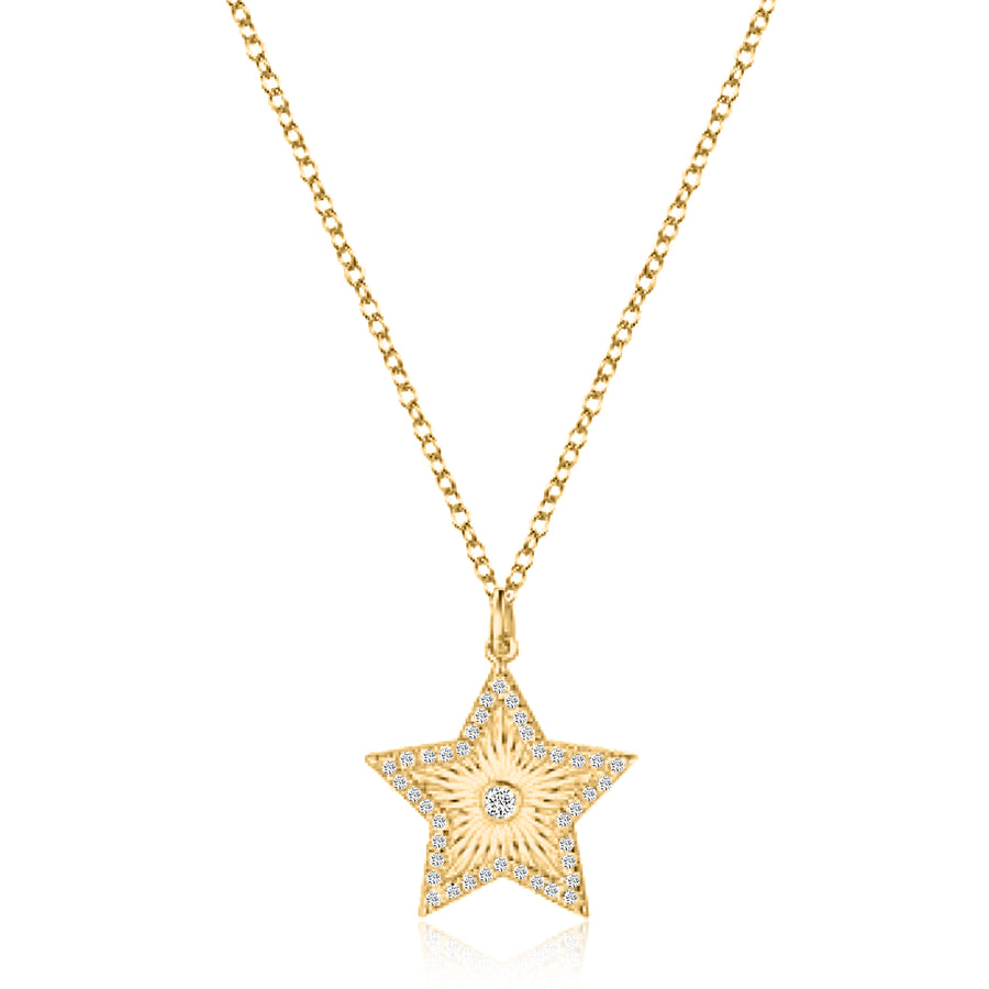 Starburst Diamond Pendant Necklace in 14K Yellow Gold