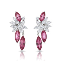 Marquise Ruby Diamond Floral Drop Earrings in 18K White Gold