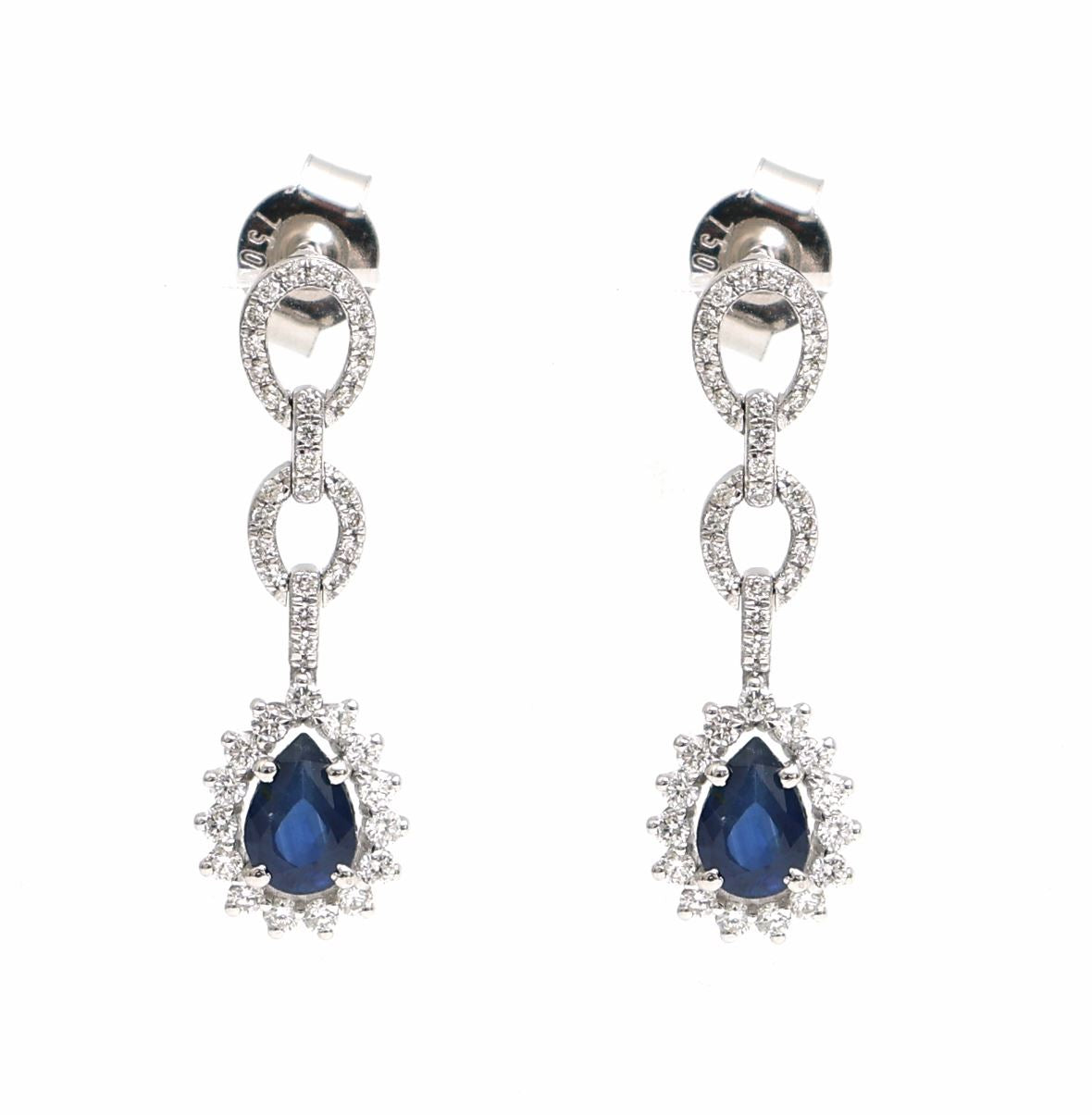Midnight Reign Blue Sapphire Diamond Drop Earrings in 18K White Gold