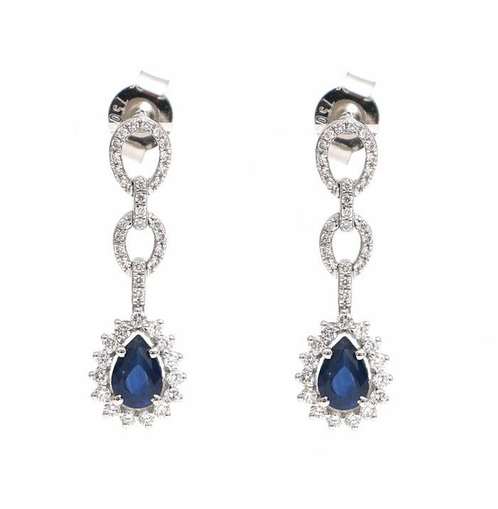 Midnight Reign Blue Sapphire Diamond Drop Earrings in 18K White Gold
