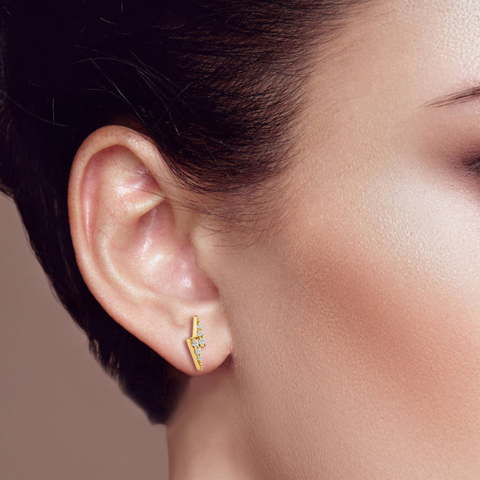 Diamond Lightning Bolt Stud Earrings in 14K Yellow Gold