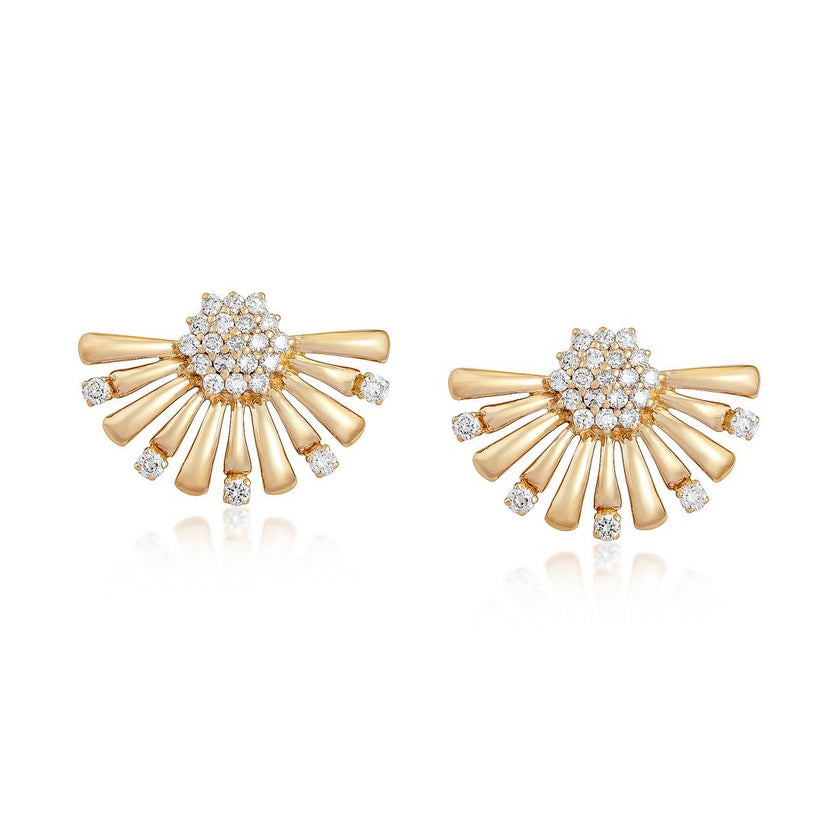 Radiant Burst Diamond Cluster Stud Earrings in 14K Yellow Gold