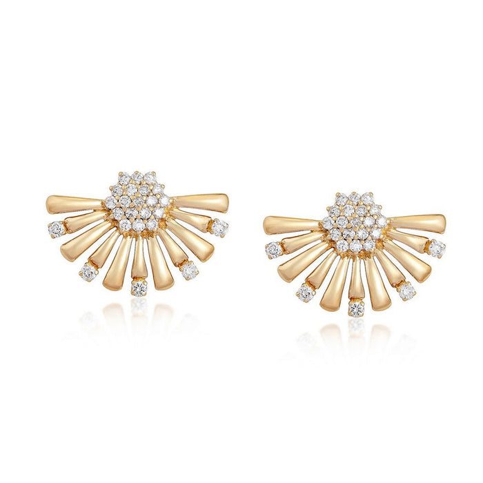 Radiant Burst Diamond Cluster Stud Earrings in 14K Yellow Gold