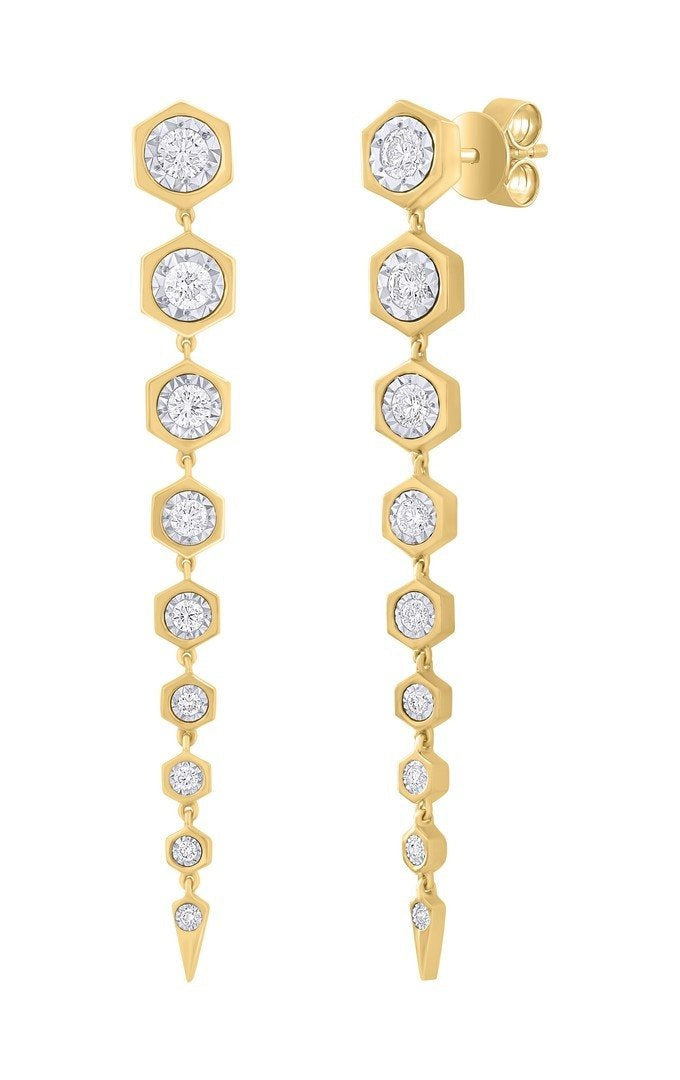 Hexagon Cascade Diamond Drop Earrings in 18K Yellow Gold