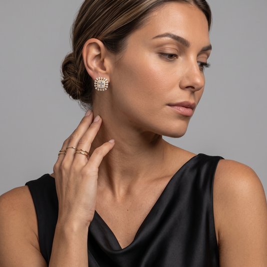 Charm Baguette Diamond Stud Earrings in 14K Yellow Gold