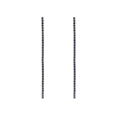 Blue Sapphire Linear 18K White Gold Drop Earrings