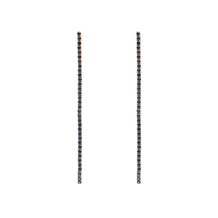 Blue Sapphire Linear 18K White Gold Drop Earrings