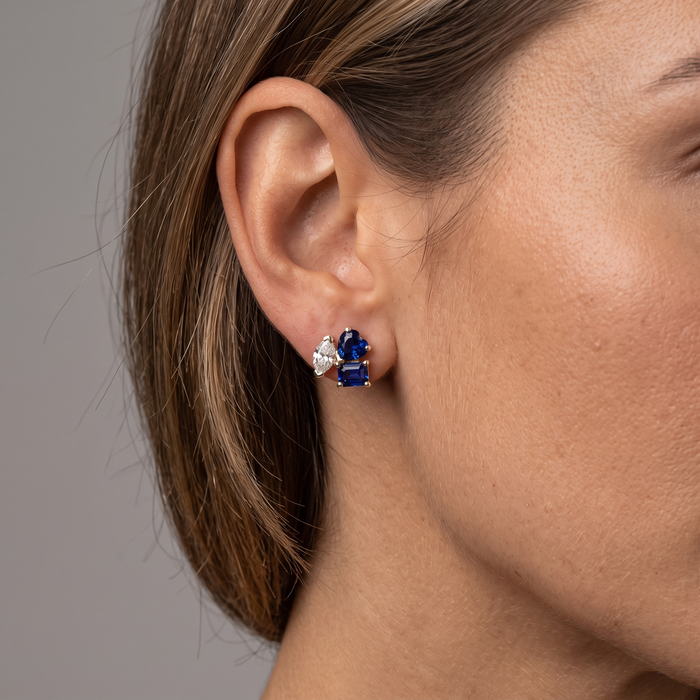 Six Topaz Diamond Stud Earrings in 14K Yellow Gold
