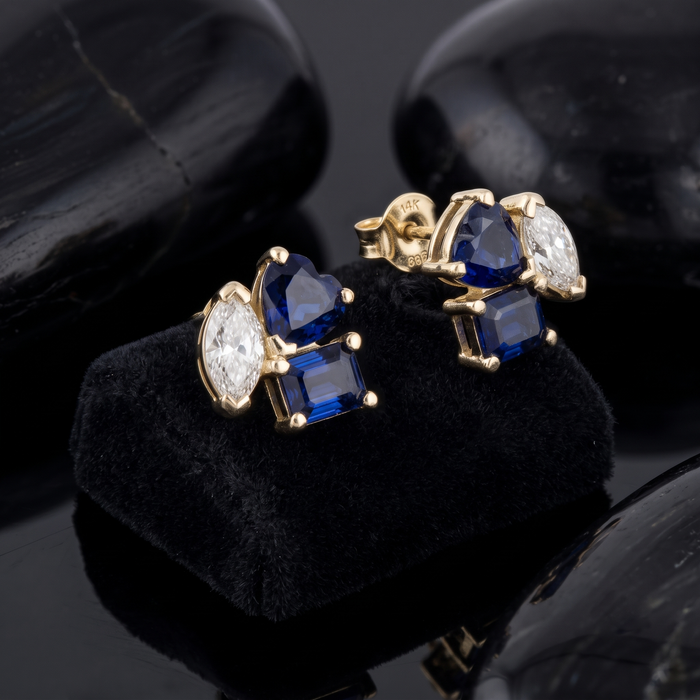 Six Topaz Diamond Stud Earrings in 14K Yellow Gold