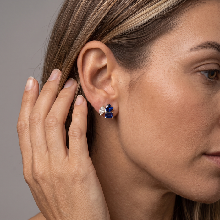 Six Topaz Diamond Stud Earrings in 14K Yellow Gold