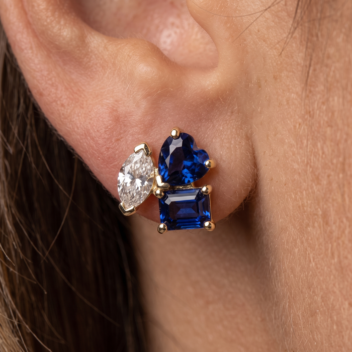 Six Topaz Diamond Stud Earrings in 14K Yellow Gold