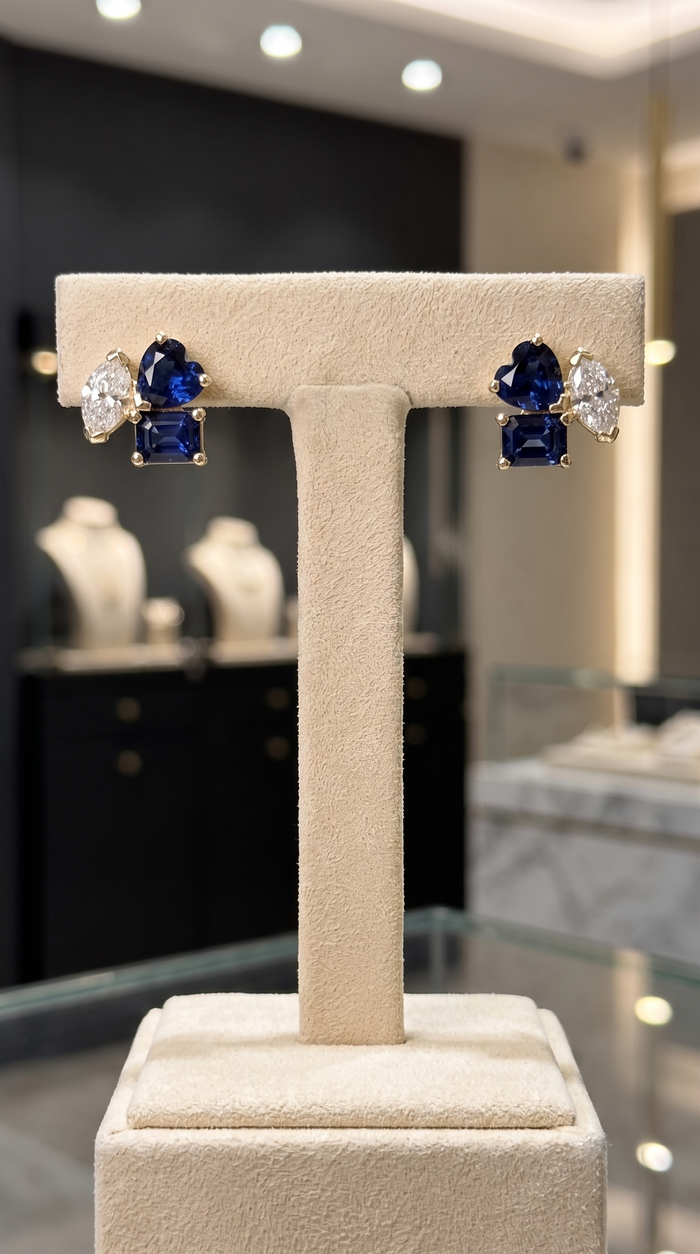 Six Topaz Diamond Stud Earrings in 14K Yellow Gold