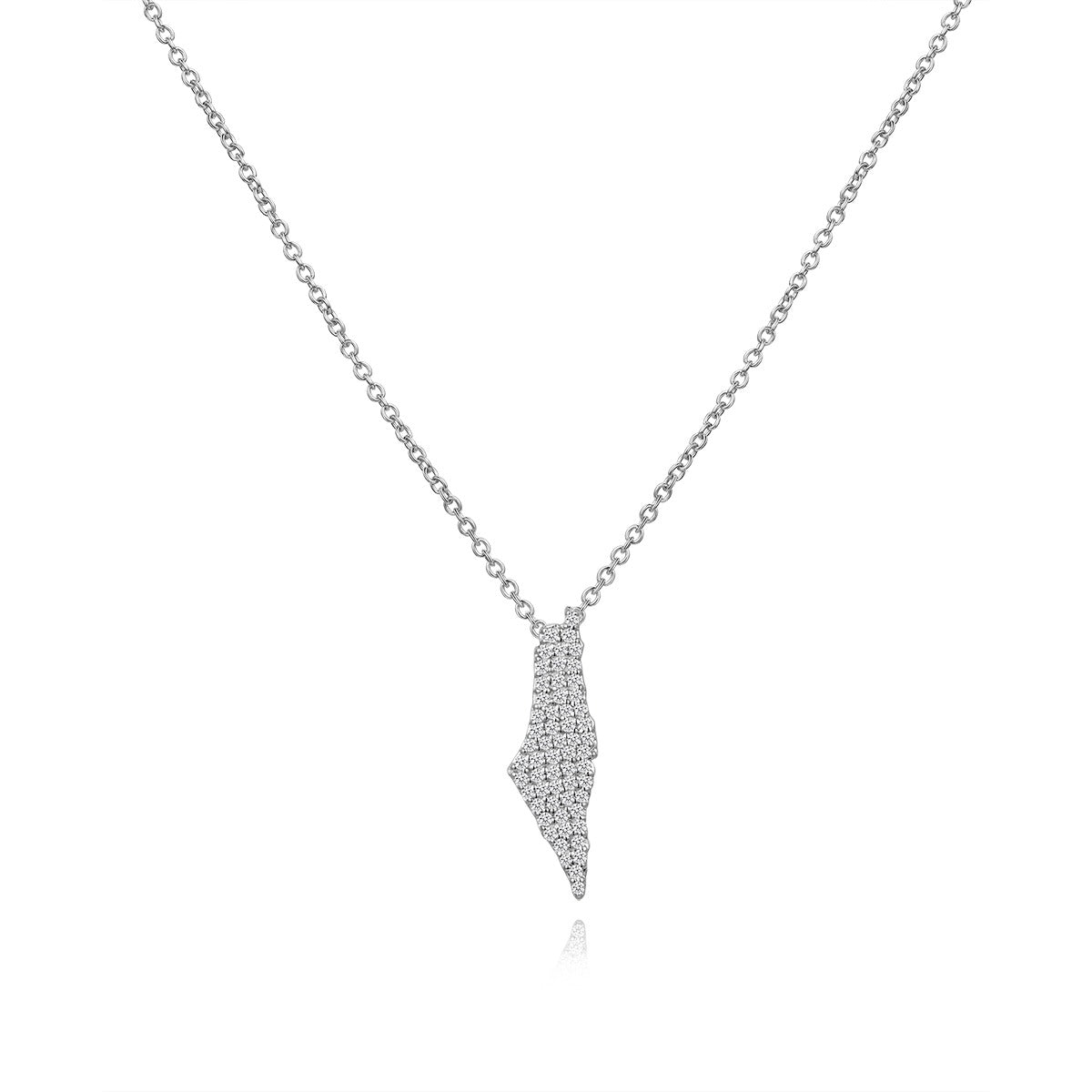 Diamond Israel Map Style Necklace in 14K White Gold