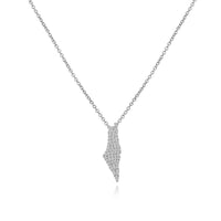 Diamond Israel Map Style Necklace in 14K White Gold