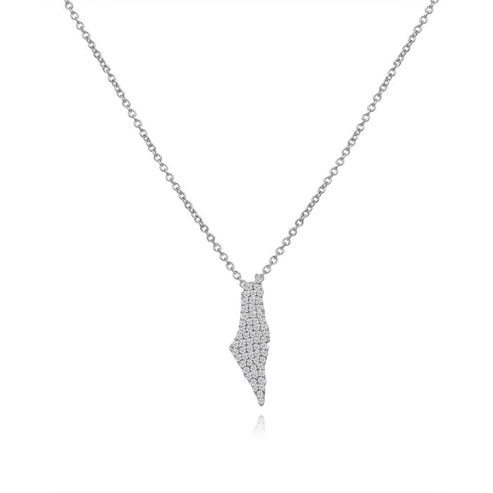 Diamond Israel Map Style Necklace in 14K White Gold