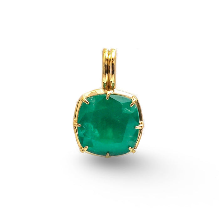 Cushion Emerald Solitaire 18K Yellow Gold Pendant Necklace