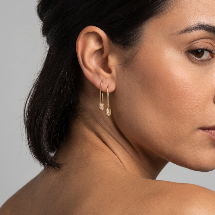 Safety Pin Diamond Earrings in 18K Yellow Gold