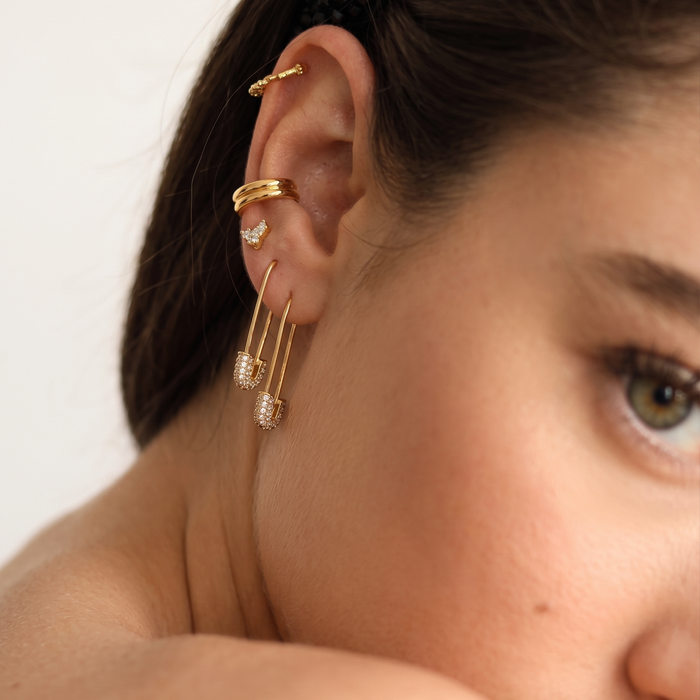 Safety Pin Diamond Earrings in 18K Yellow Gold