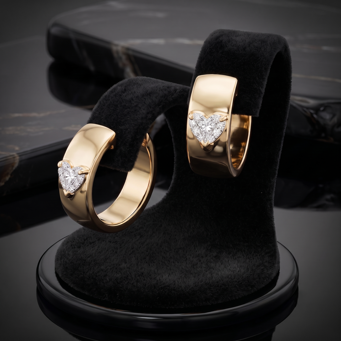 Eternal Heart Diamond Huggie Earrings in 14K Yellow Gold