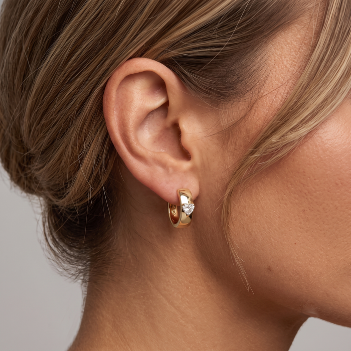 Eternal Heart Diamond Huggie Earrings in 14K Yellow Gold