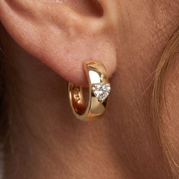 Eternal Heart Diamond Huggie Earrings in 14K Yellow Gold