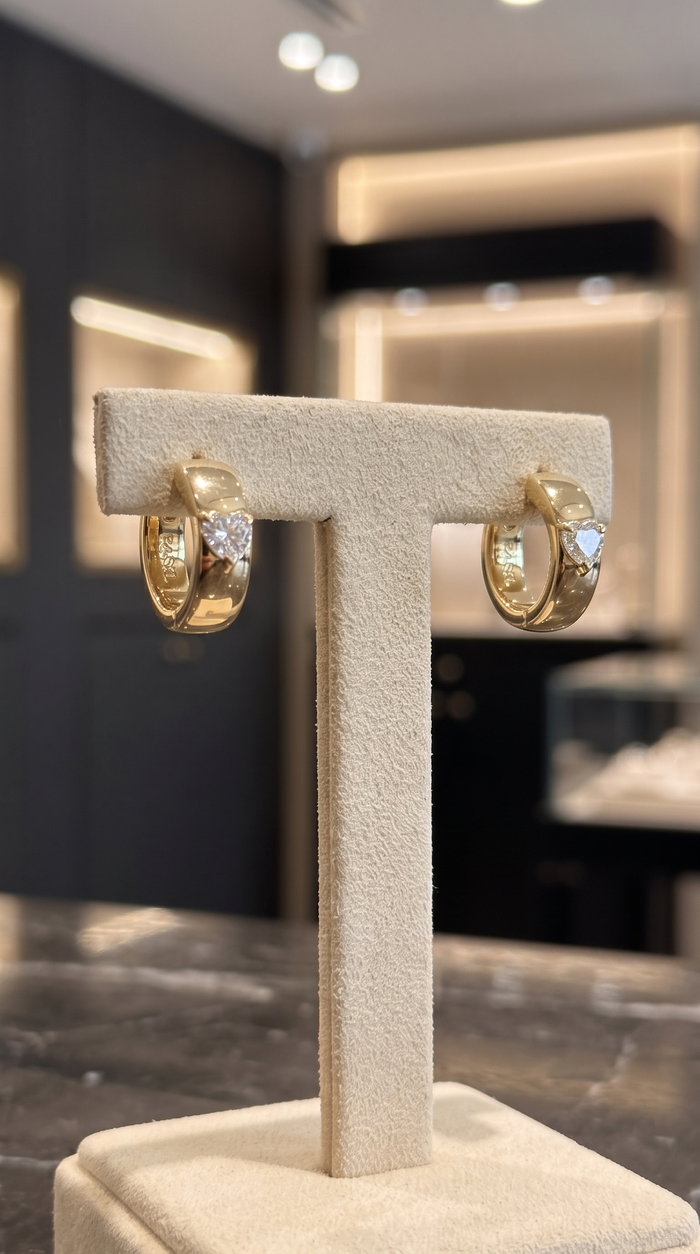 Eternal Heart Diamond Huggie Earrings in 14K Yellow Gold