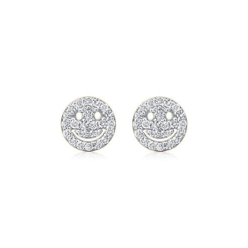 Smiley Studs Diamond Earrings in 14K Yellow Gold