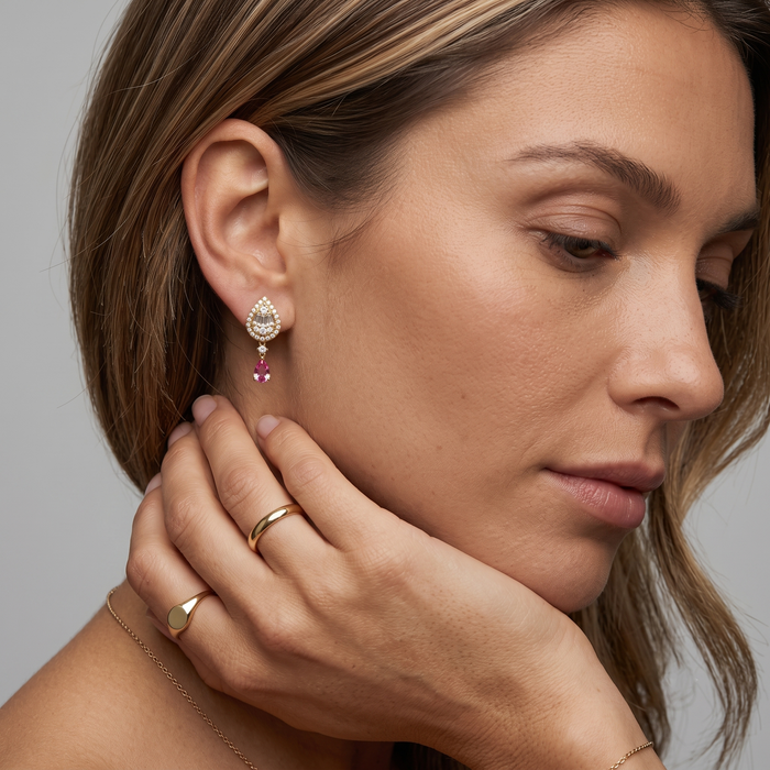 Pear Shape Radiant Drop Earrings in 14K Yellow Gold