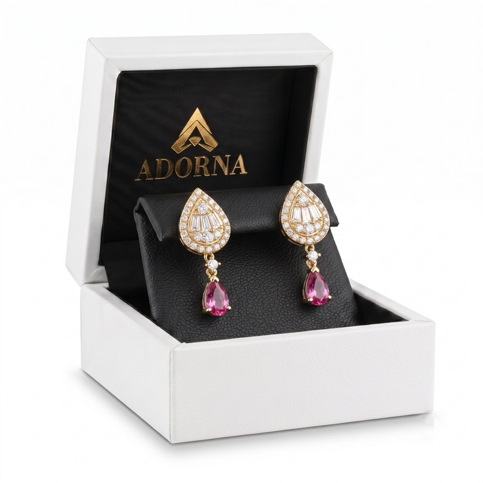 Pear Shape Radiant Drop Earrings in 14K Yellow Gold