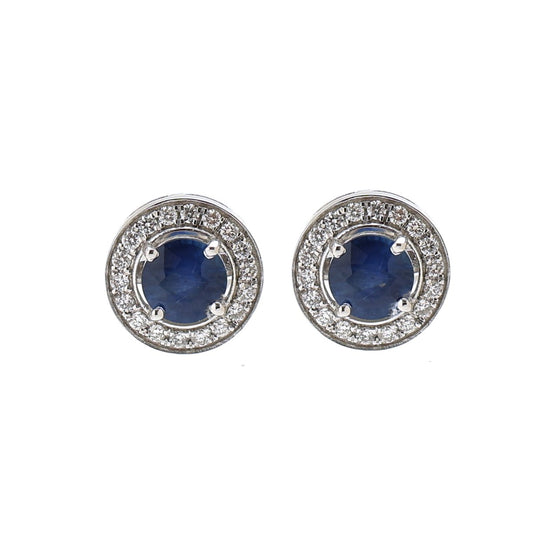Blue Sapphire 18K Natural Diamond White Earrings