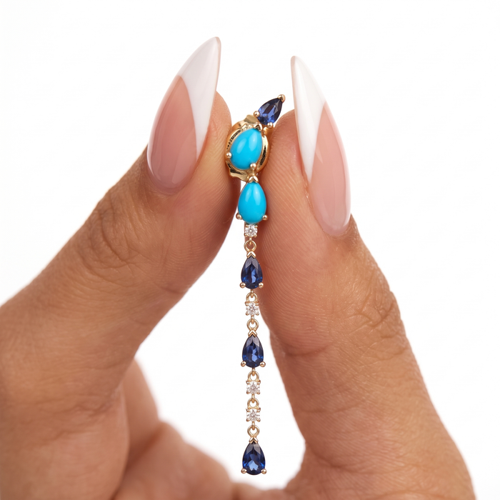 23 Blue Sapphire Diamond 14K (or 18k upon request) Yellow Gold Drop Earrings