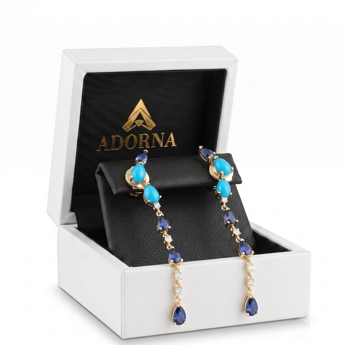 23 Blue Sapphire Diamond 14K (or 18k upon request) Yellow Gold Drop Earrings