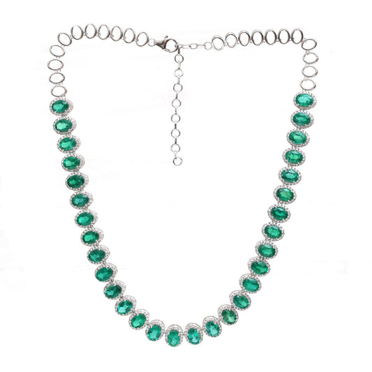 Prestige Emerald & Diamond 18K White Gold Statement Necklace