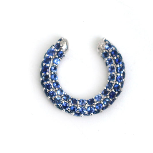 Blue Sapphire Pavé 14K (18k Custom) White Gold   Crescent Huggie Earring