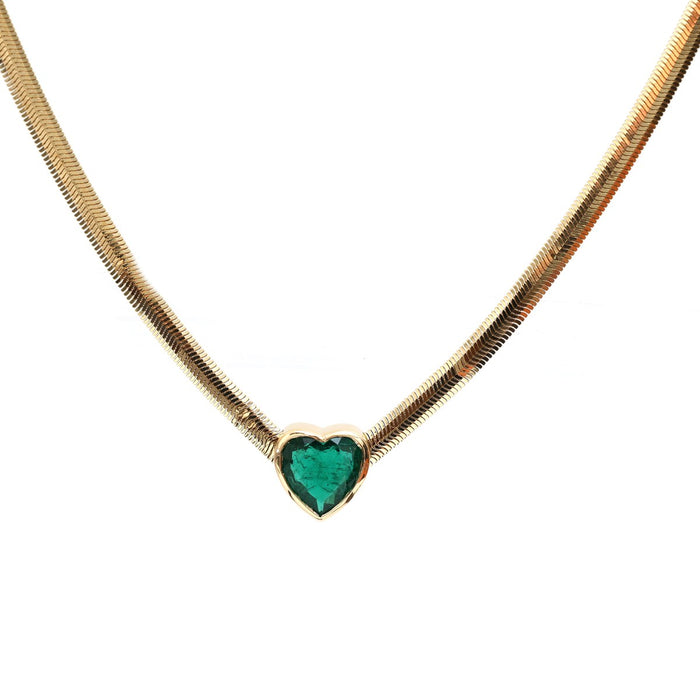 Royal Heart Emerald 18K Yellow Gold Statement Necklace