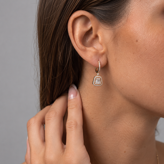 96 Baguette Diamond 14K (or 18k upon request) Yellow Gold Drop Earrings