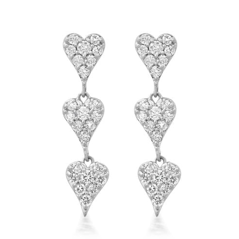 Triple Heart Trail Drop Earrings in 14K Yellow Gold